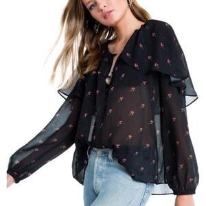NWT Wildfox Sheer Rose Print Peasant Blouse Top